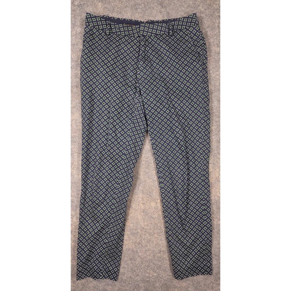 Brooks Brothers Womens Size 2 Navy Green Geometric Diamond Print Ankle Pants